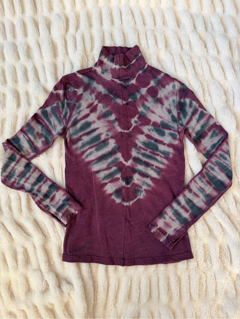 Free People Plum Tie-Dye Mock Neck Long Sleeve Top